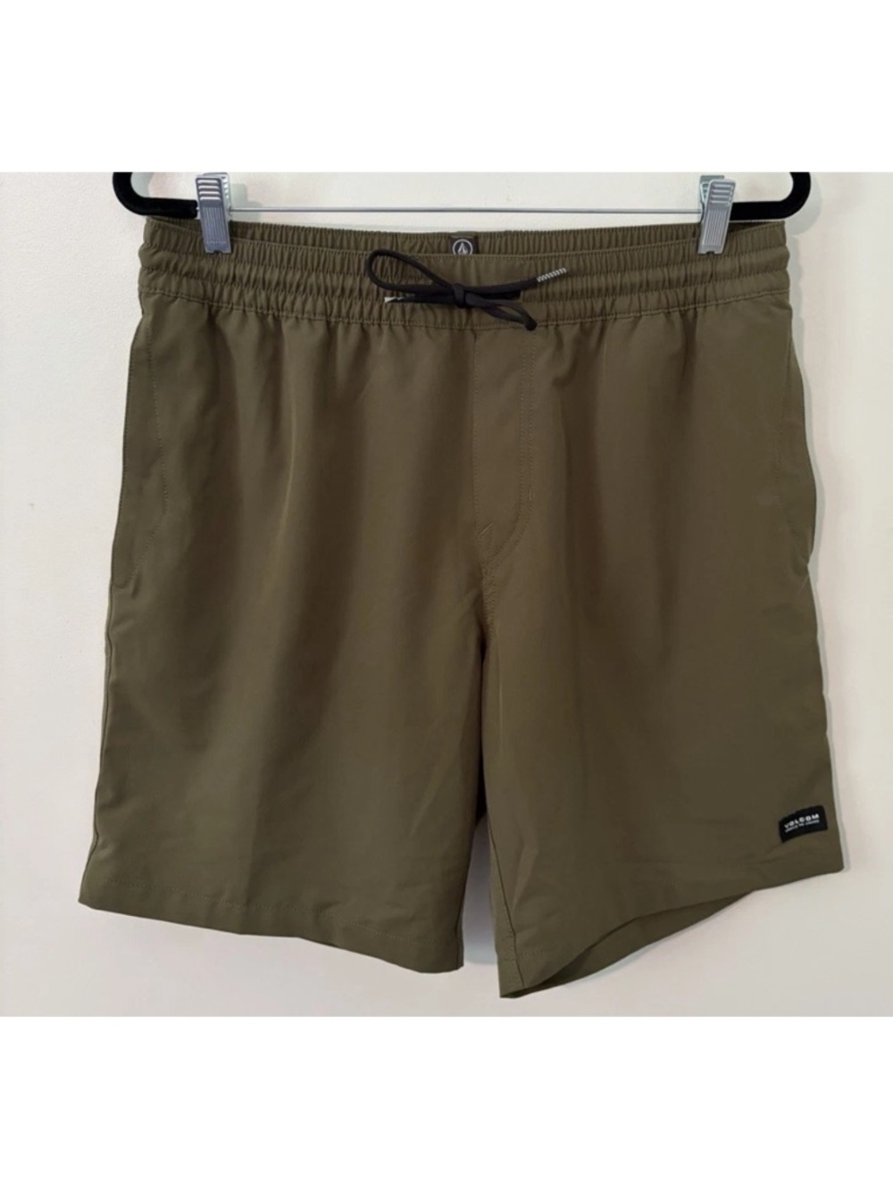 Volcom True To This Green Drawstring Shorts Poly Blend Surf Skate Men's Size L